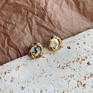 18K Gold Plated Abalone Pearl Earring Studs